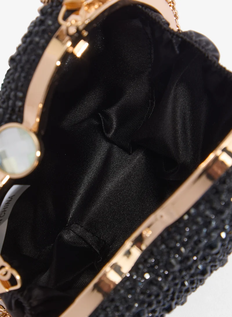 Khizana Black Rhinestone Jewel Embellished Heart Shape Detail Statement Clutch for Women | Best Price UAE